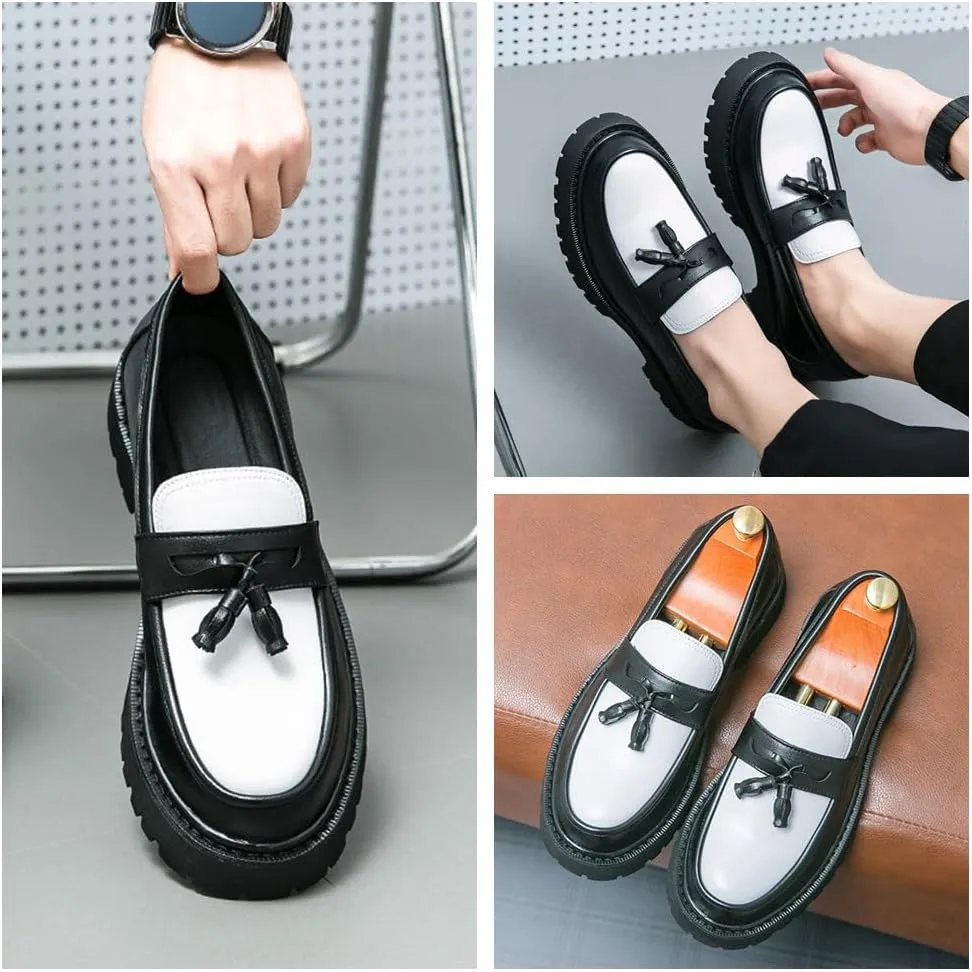 Men's Fashion Tassel Platform Loafers, Slip-On Casual Shoes Fashion Round Toe Non-Slip Lug,Business Casual Work Shoes Dress