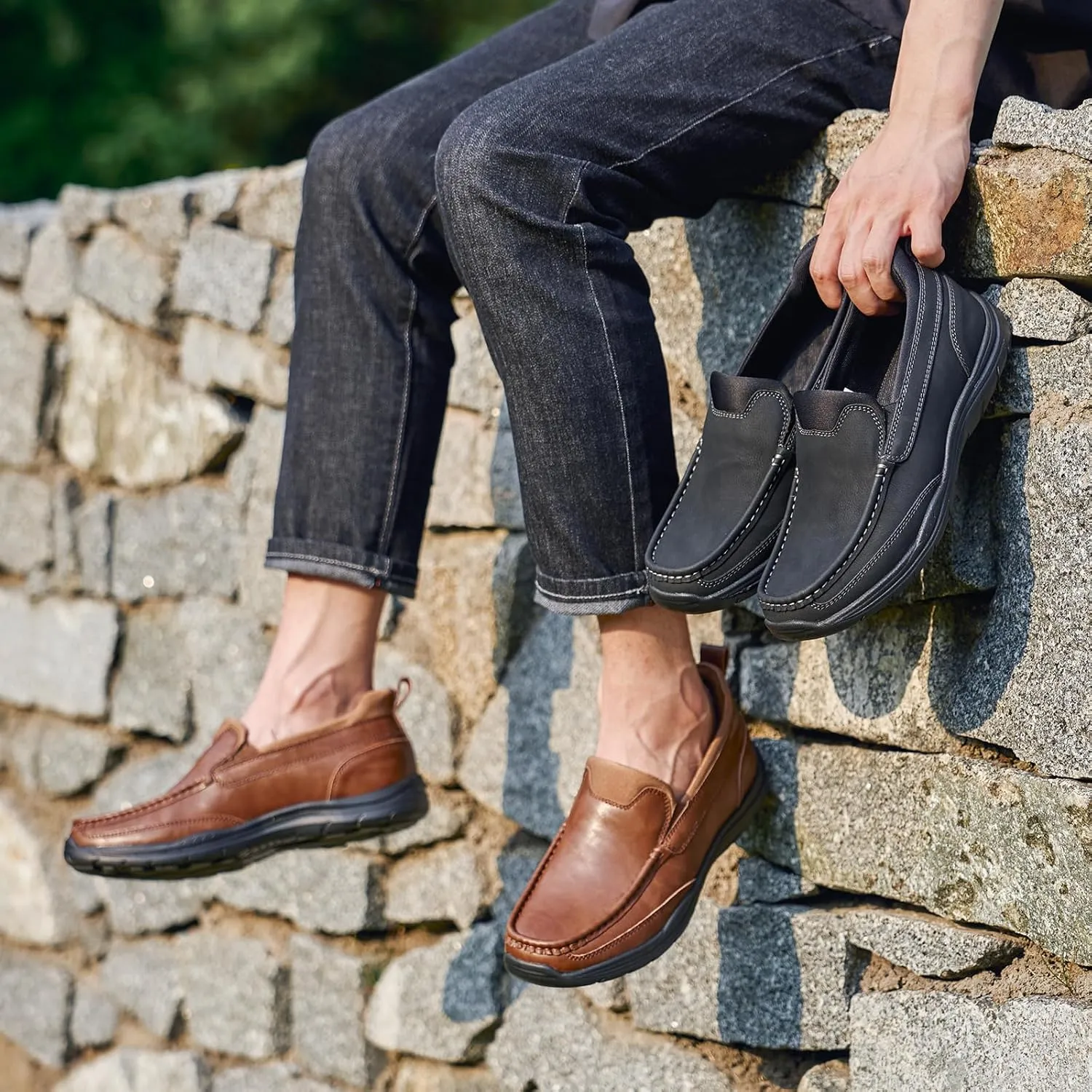 Men's Hand Free Casual Shoes Leather Slip On Loafers