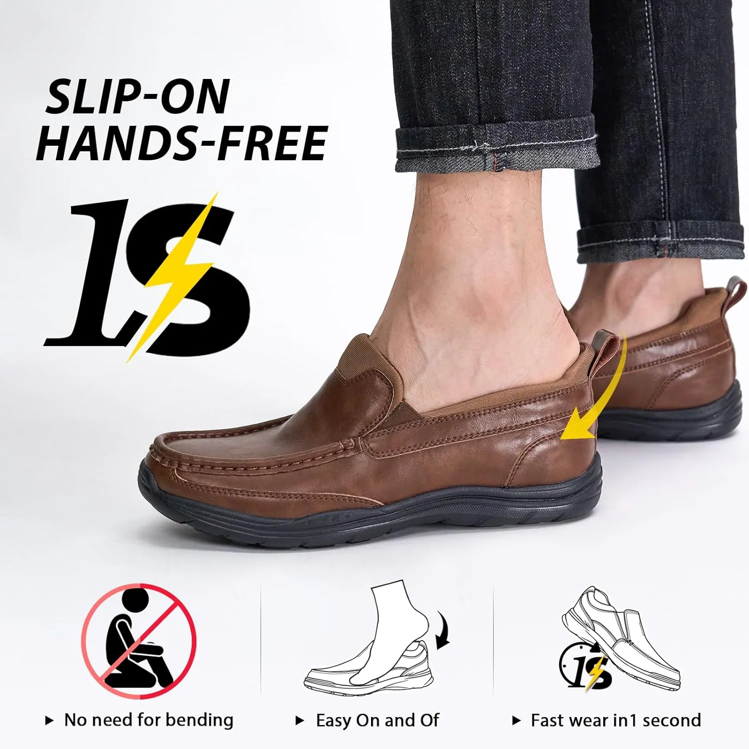 Men's Hand Free Casual Shoes Leather Slip On Loafers