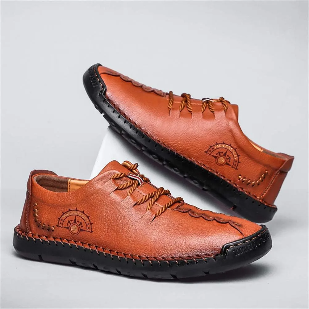 Men's Lace-up Flats Loafers Classic Handmade Split Leather Moccasins Shoes