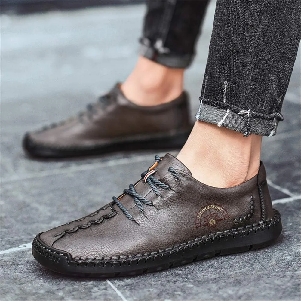 Men's Lace-up Flats Loafers Classic Handmade Split Leather Moccasins Shoes