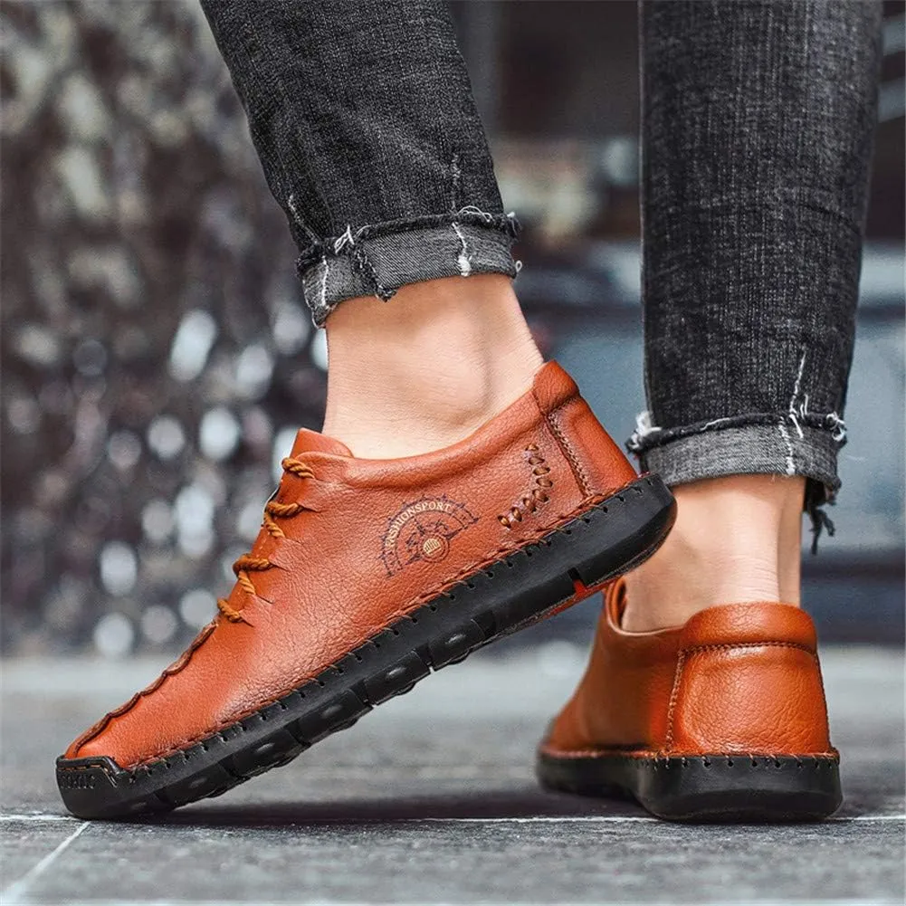 Men's Lace-up Flats Loafers Classic Handmade Split Leather Moccasins Shoes