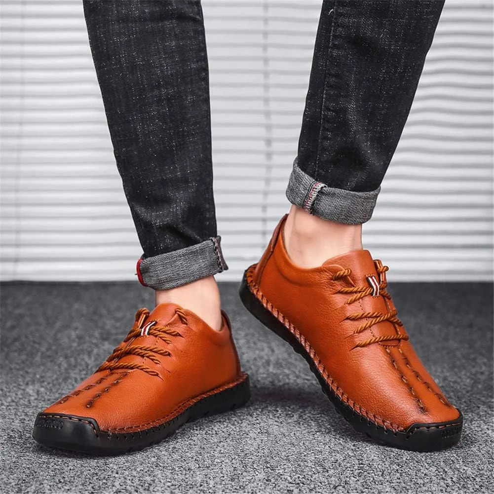 Men's Lace-up Flats Loafers Classic Handmade Split Leather Moccasins Shoes