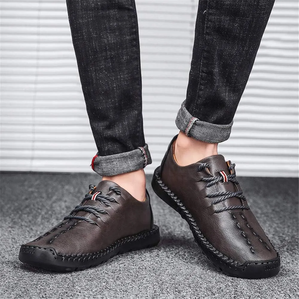 Men's Lace-up Flats Loafers Classic Handmade Split Leather Moccasins Shoes