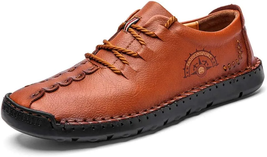 Men's Lace-up Flats Loafers Classic Handmade Split Leather Moccasins Shoes