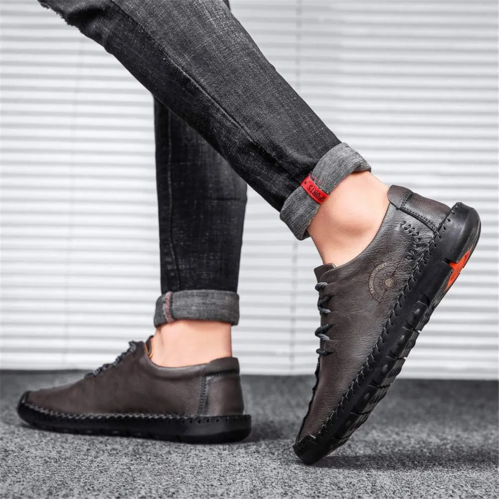 Men's Lace-up Flats Loafers Classic Handmade Split Leather Moccasins Shoes