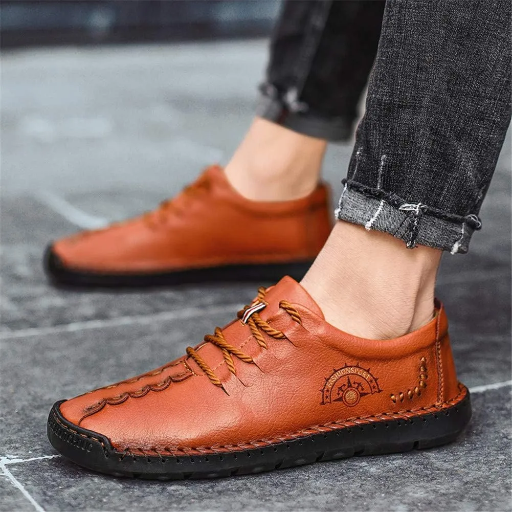 Men's Lace-up Flats Loafers Classic Handmade Split Leather Moccasins Shoes