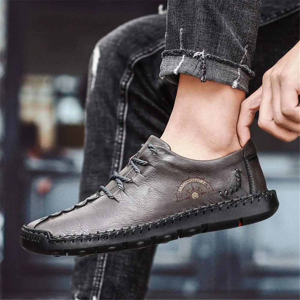 Men's Lace-up Flats Loafers Classic Handmade Split Leather Moccasins Shoes