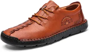 Men's Lace-up Flats Loafers Classic Handmade Split Leather Moccasins Shoes