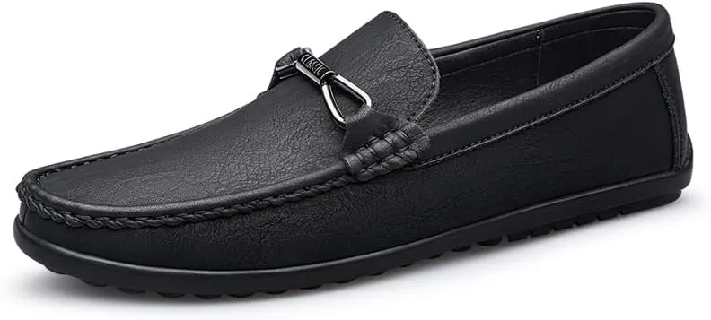 Mens Leather Loafers Slip-On Casual Shoes Flats Fashion Black Khaki Beige