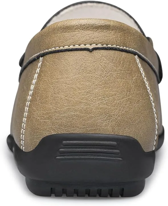 Mens Leather Loafers Slip-On Casual Shoes Flats Fashion Black Khaki Beige