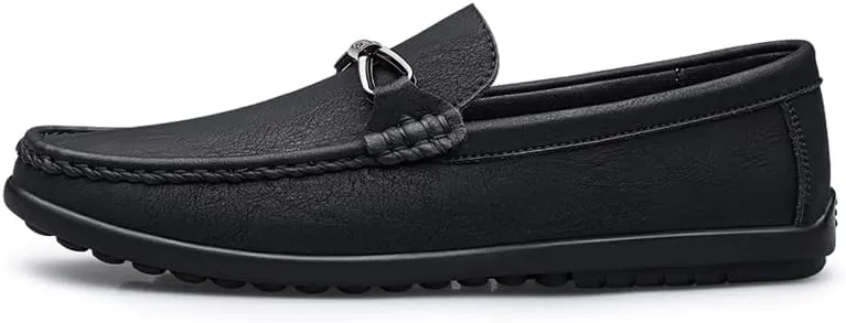 Mens Leather Loafers Slip-On Casual Shoes Flats Fashion Black Khaki Beige