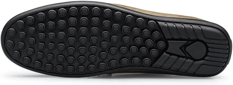 Mens Leather Loafers Slip-On Casual Shoes Flats Fashion Black Khaki Beige
