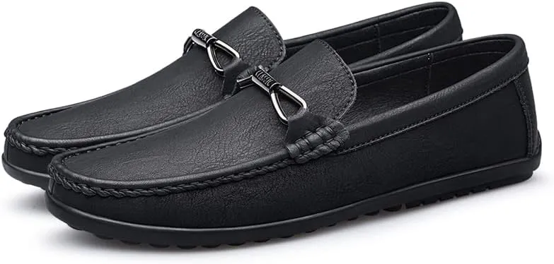 Mens Leather Loafers Slip-On Casual Shoes Flats Fashion Black Khaki Beige