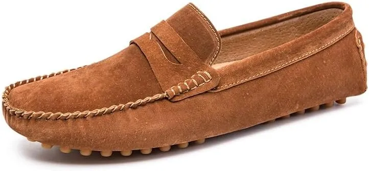 Mens Loafers Shoe Round Toe Suede Penny Driving Loafers Flat Heel Flexible Resistant Classic Party Slip On