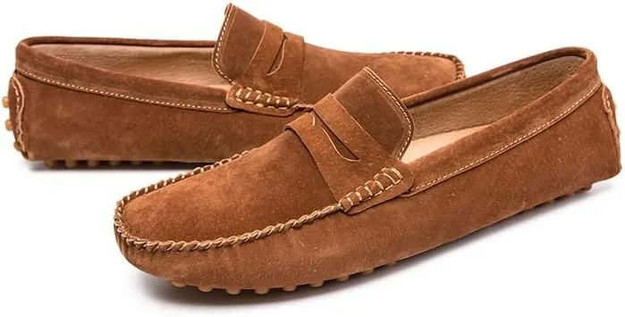 Mens Loafers Shoe Round Toe Suede Penny Driving Loafers Flat Heel Flexible Resistant Classic Party Slip On