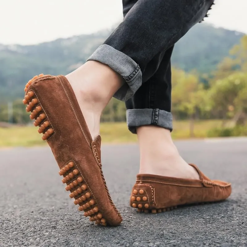 Mens Loafers Shoe Round Toe Suede Penny Driving Loafers Flat Heel Flexible Resistant Classic Party Slip On