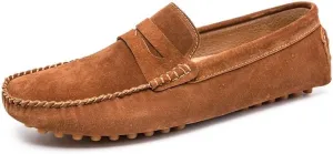Mens Loafers Shoe Round Toe Suede Penny Driving Loafers Flat Heel Flexible Resistant Classic Party Slip On