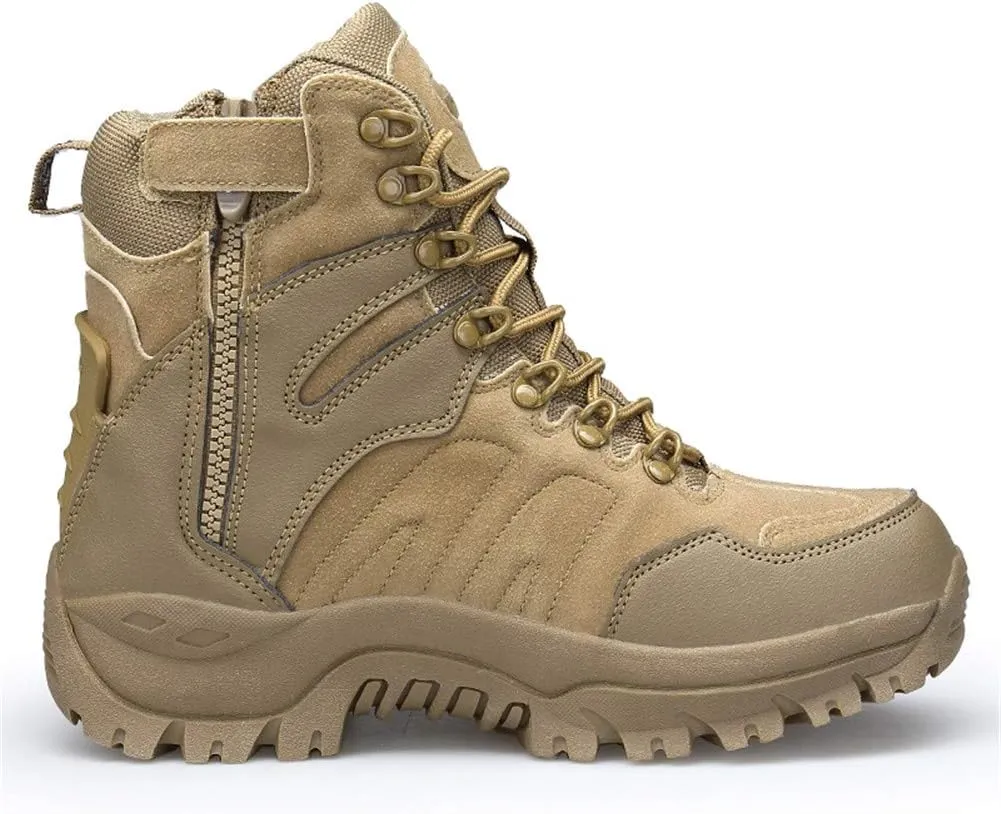 Men's Military and Tactical Combat Ankle Boots Lace up and Zipper Bootie Casual Outdoor Hiking Hunting Shoes Police Training Oxfords