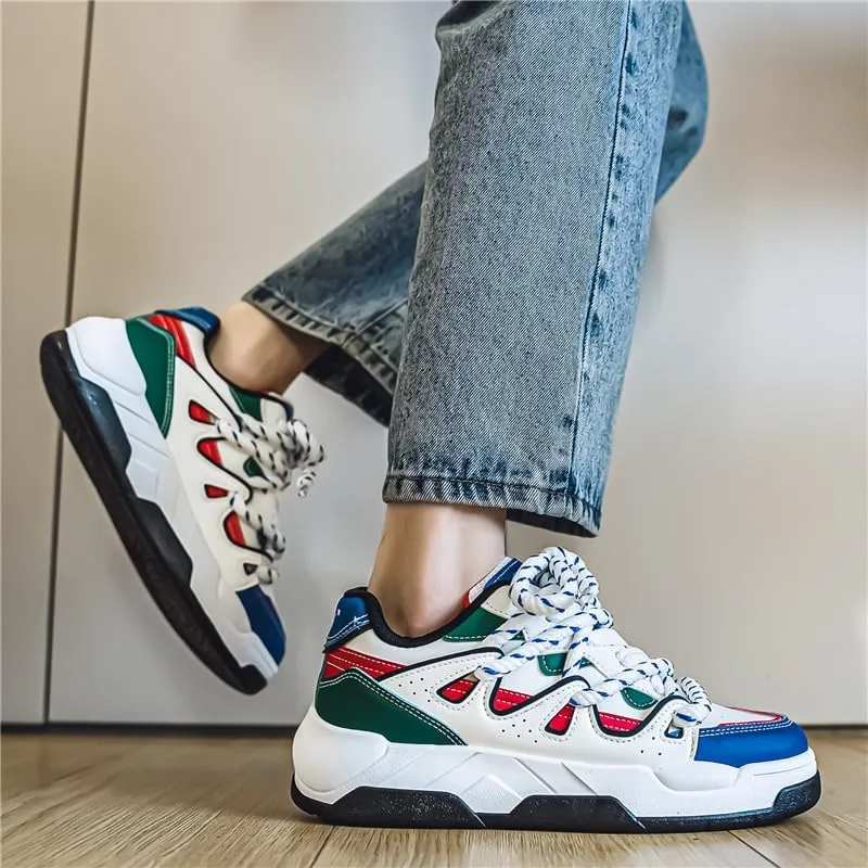 Men's Trendy Street Style Colour Block Skateboard Shoes, Breathable Comfy Non Slip Durable Platform Sneakers for Men's Outdoor Activities