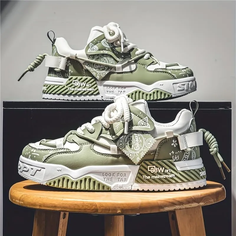 Men's Trendy Stylish Sneakers, Comfortable Wear- Superior Grip, Ventilated Comfort - Secure Lace-up Sneakers for Everyday Style, Street Style Footwear