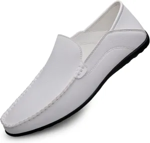 Men's Vintage Hand Stitched Leather Loafers Comfortable Slip On Soft Sole Moccasin Boat Shoes Stylish Casual Driving Walking Dress Flats for Business