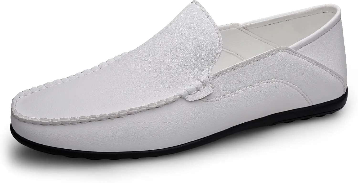 Men's Vintage Hand Stitched Leather Loafers Comfortable Slip On Soft Sole Moccasin Boat Shoes Stylish Casual Driving Walking Dress Flats for Business