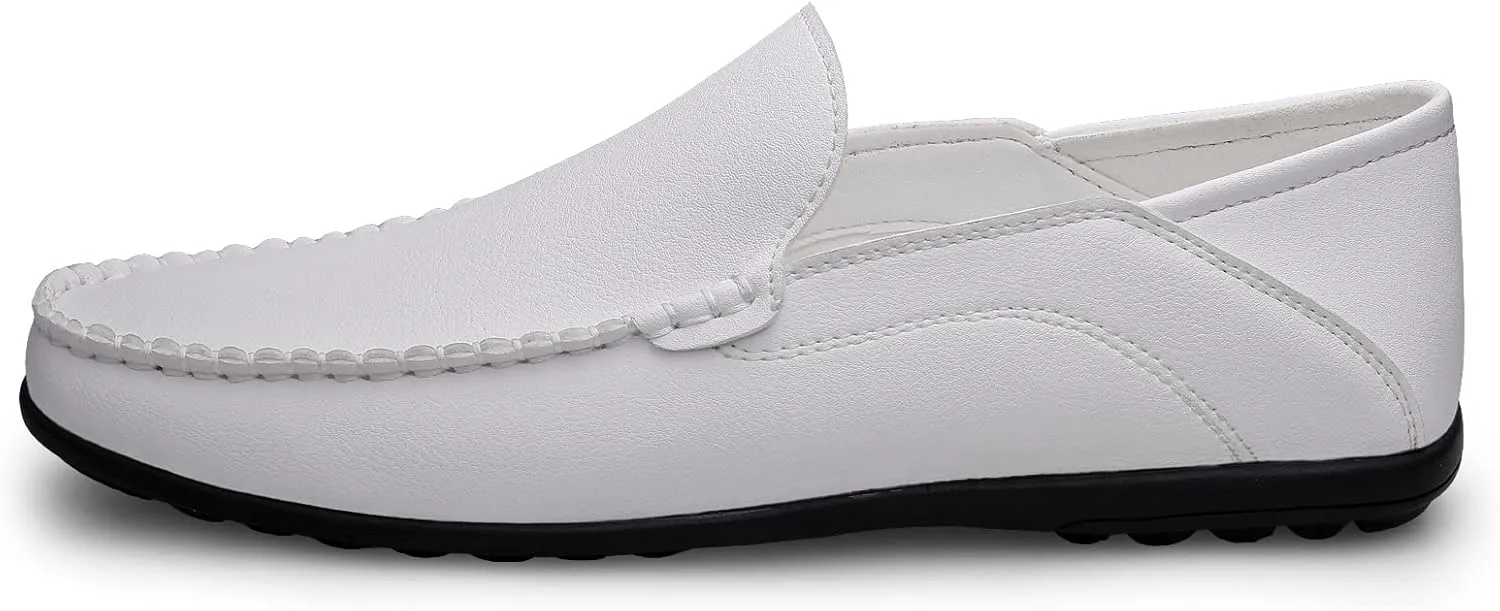 Men's Vintage Hand Stitched Leather Loafers Comfortable Slip On Soft Sole Moccasin Boat Shoes Stylish Casual Driving Walking Dress Flats for Business