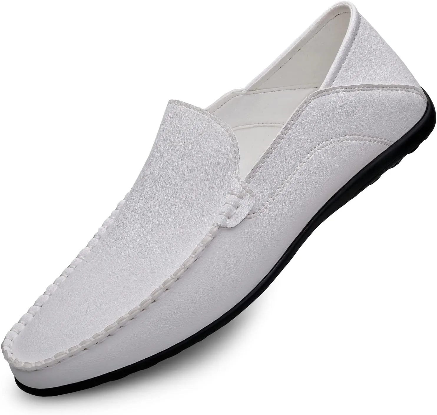Men's Vintage Hand Stitched Leather Loafers Comfortable Slip On Soft Sole Moccasin Boat Shoes Stylish Casual Driving Walking Dress Flats for Business