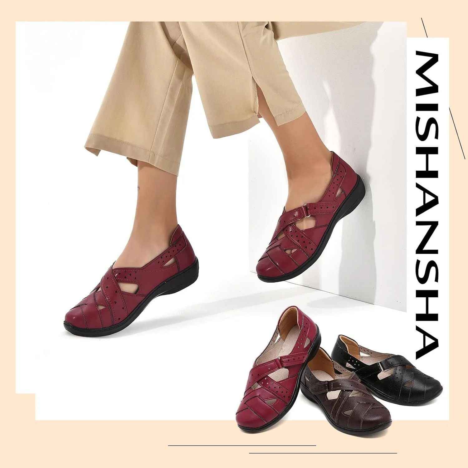 Mishansha Women's Slip On Loafers Closed Toe Flat Sandals Comfort Walking Shoes
