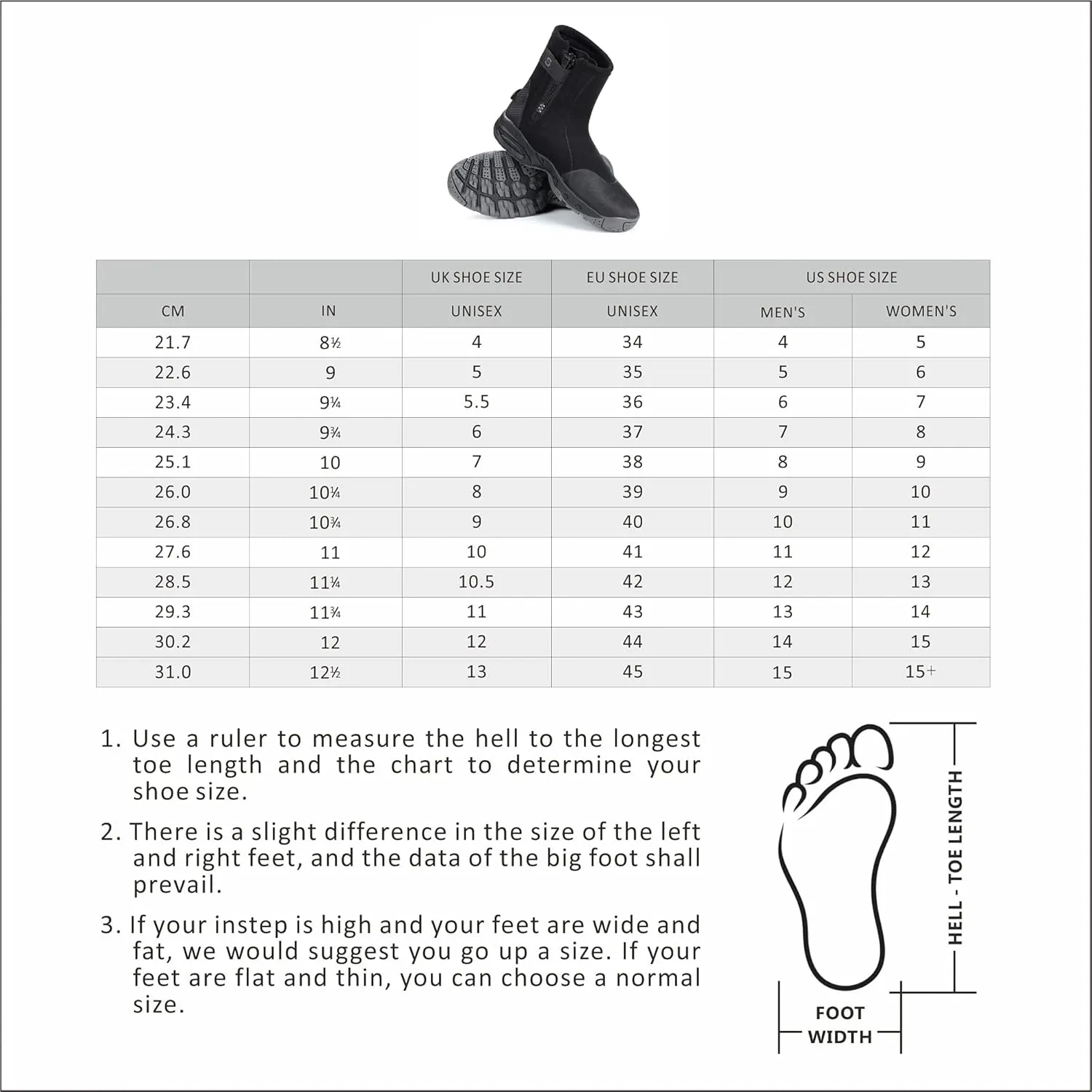 Neoprene Dive Boots 5mm Tall Zippered with Anti-Slip Rubber Sole Wetsuit Boots for Water Sports Scuba Diving Snorkeling
