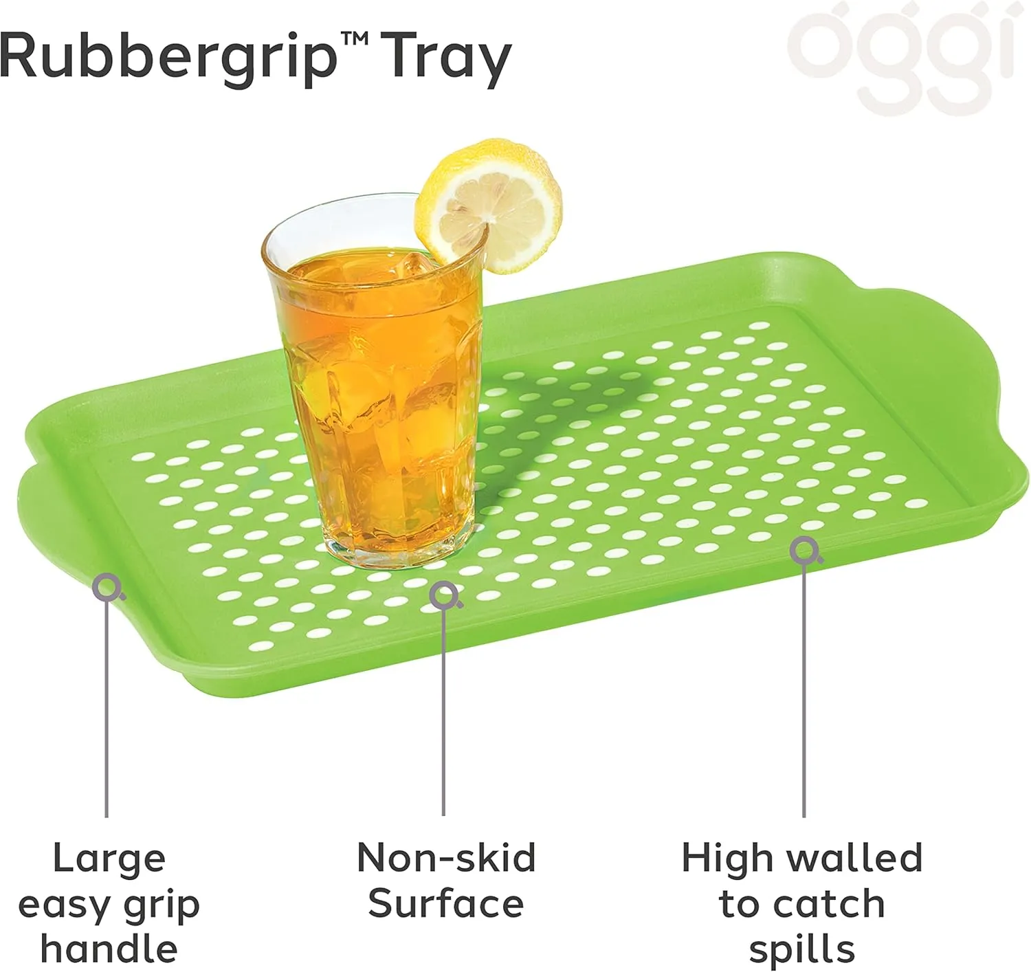 Oggi Rectangle Non Skid Rubber Grip Serving Tray, Green 17.5 x 11.5"