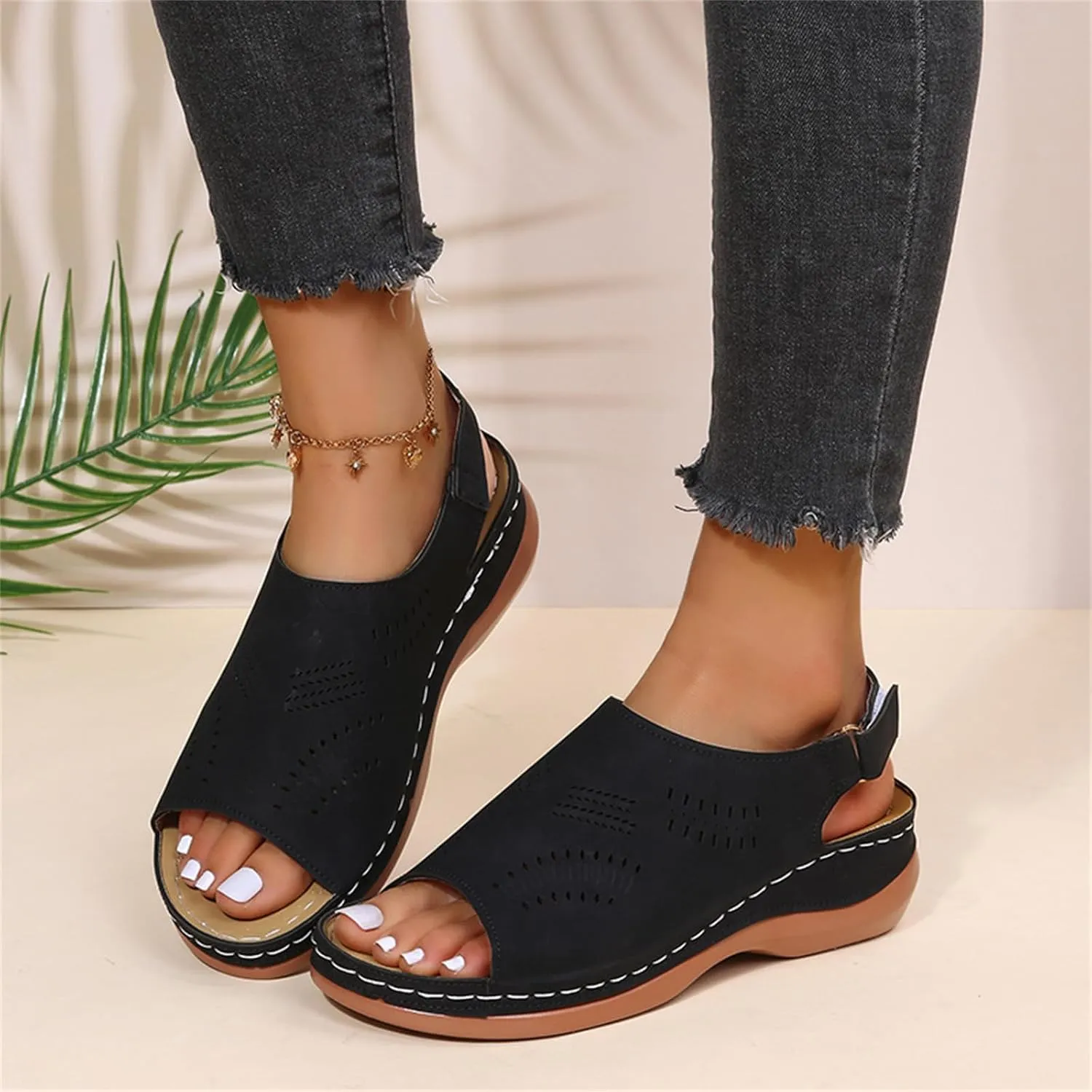 Orthopedic Sandals for Women Summer Comfortable Arch Support Wedge 2025 Open Toe Dressy Platform - Flip Flops Casual Beach Slippers Sandal Shoes Low Ankle Strap Walking Flops