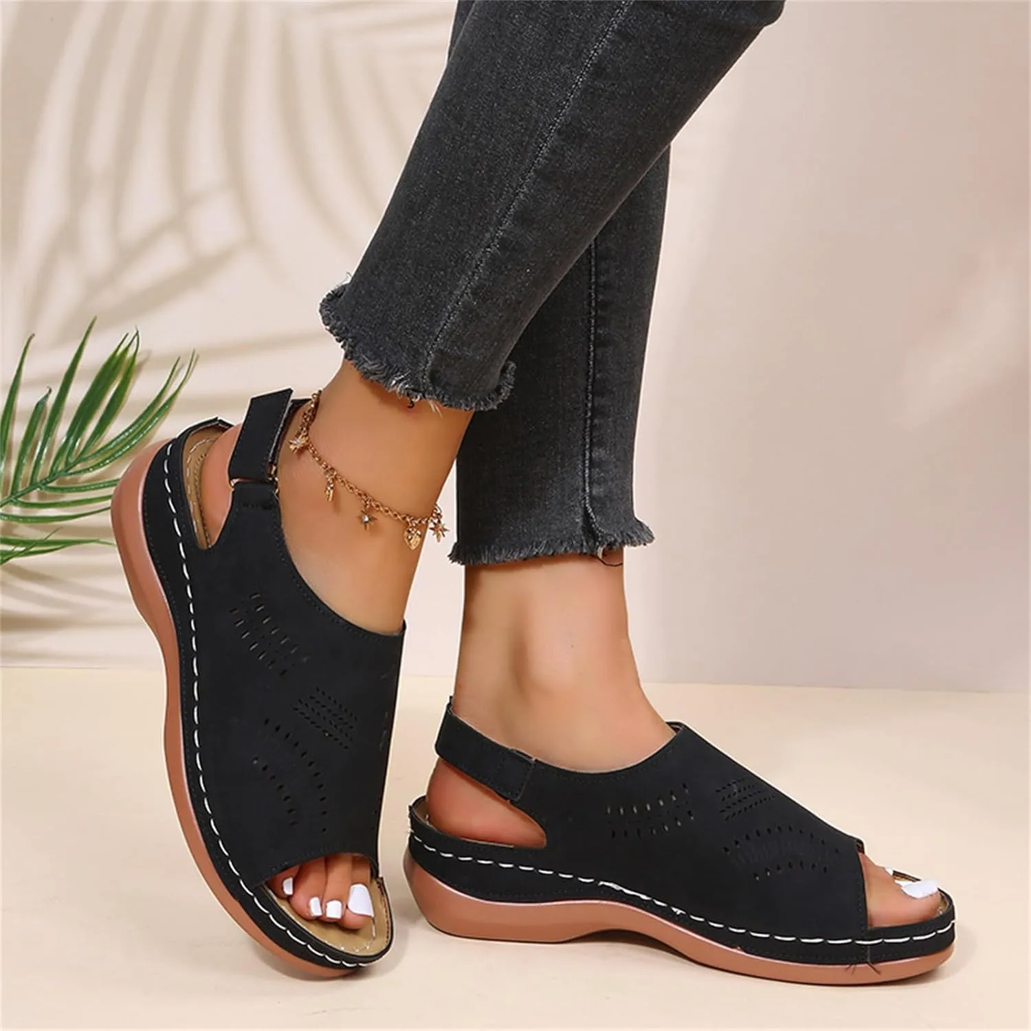 Orthopedic Sandals for Women Summer Comfortable Arch Support Wedge 2025 Open Toe Dressy Platform - Flip Flops Casual Beach Slippers Sandal Shoes Low Ankle Strap Walking Flops