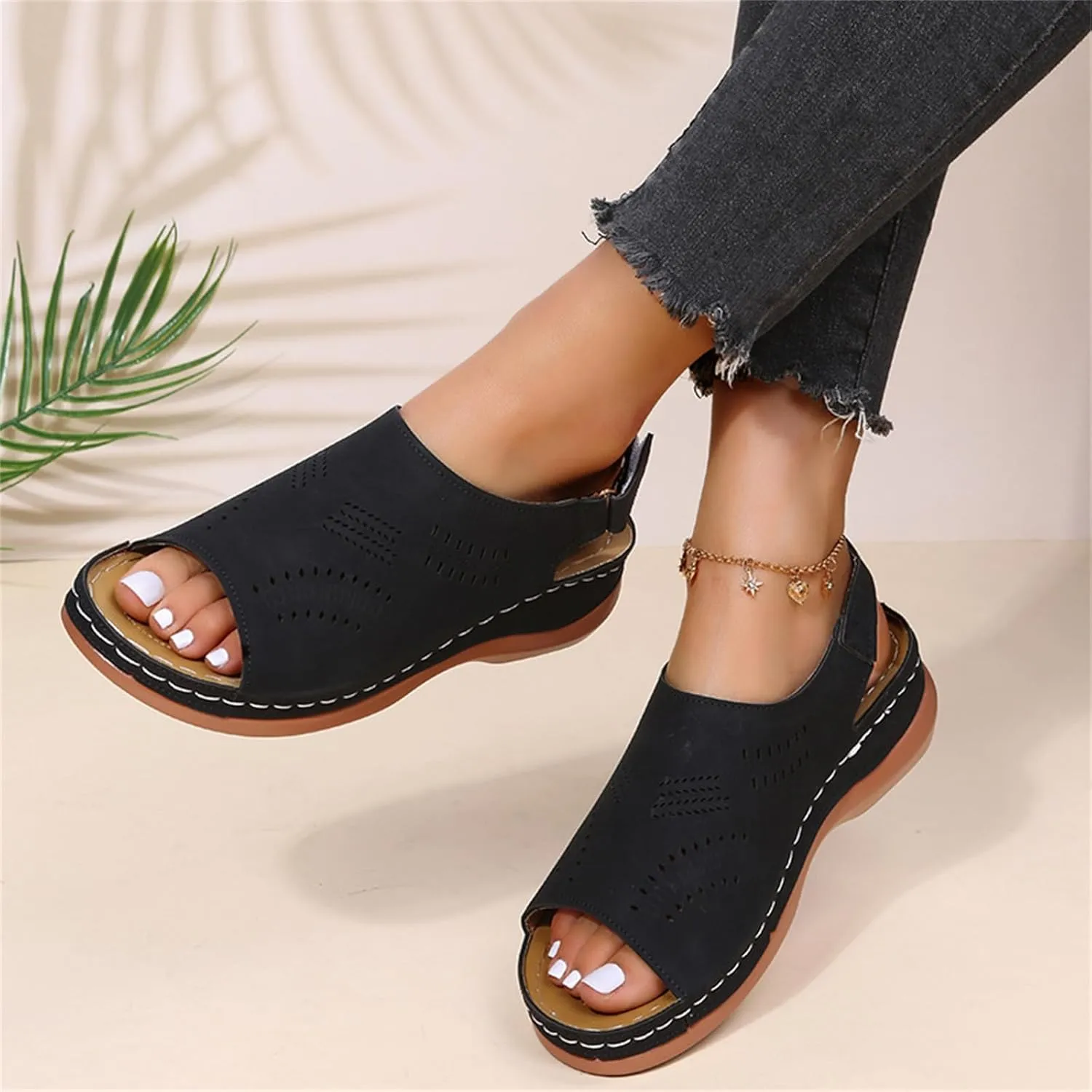 Orthopedic Sandals for Women Summer Comfortable Arch Support Wedge 2025 Open Toe Dressy Platform - Flip Flops Casual Beach Slippers Sandal Shoes Low Ankle Strap Walking Flops