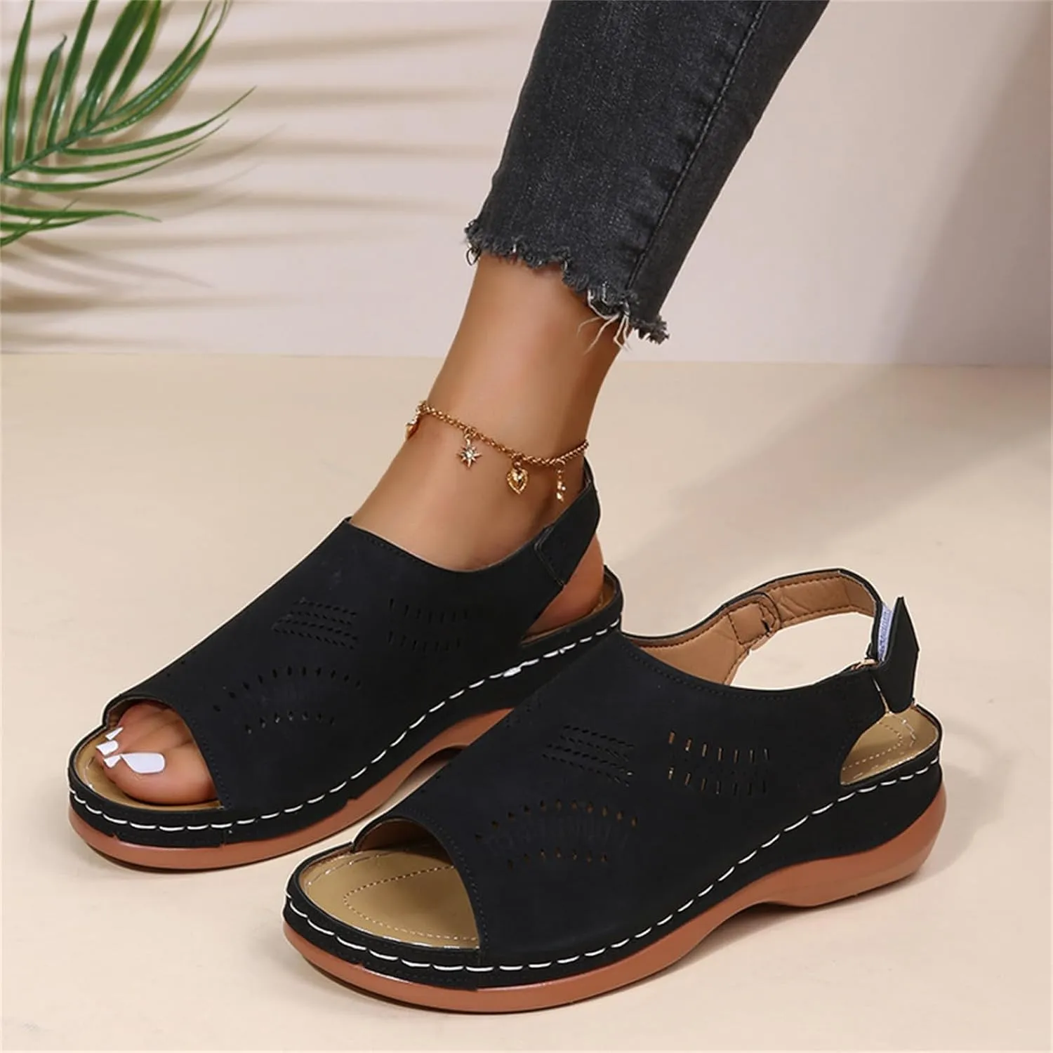 Orthopedic Sandals for Women Summer Comfortable Arch Support Wedge 2025 Open Toe Dressy Platform - Flip Flops Casual Beach Slippers Sandal Shoes Low Ankle Strap Walking Flops