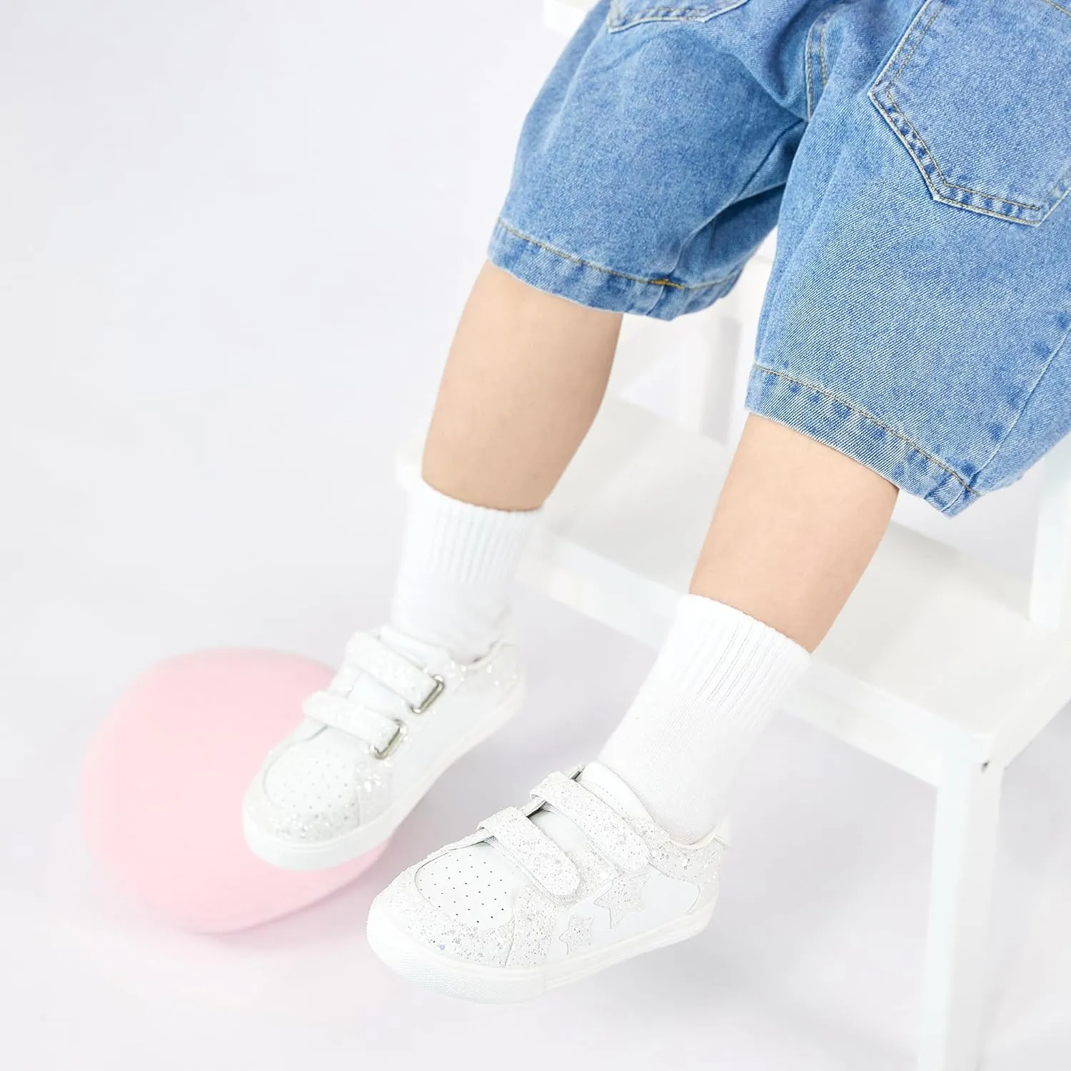 Otter MOMO Girls Sneakers Little Girls Magic Paste Shoes Glitter Sneakers Toddler