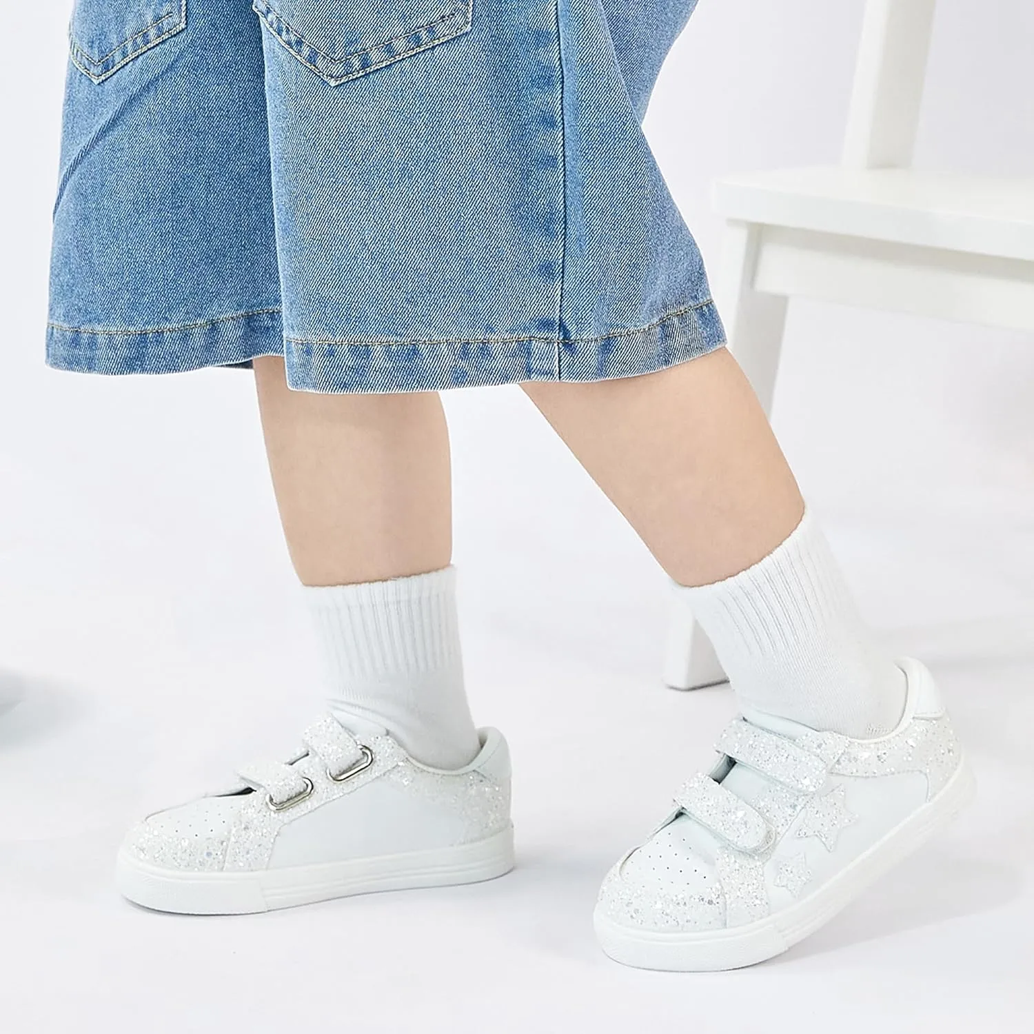 Otter MOMO Girls Sneakers Little Girls Magic Paste Shoes Glitter Sneakers Toddler