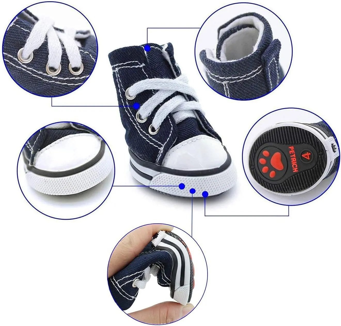 Pet Dog Shoes, Puppy Canvas Sport Shoes Sneaker Boots, Non Slip Causal Shoes Dog & Cat Paw Protective Cover for Outdoor Walking, Sports and Hot Pavement, 4pcs