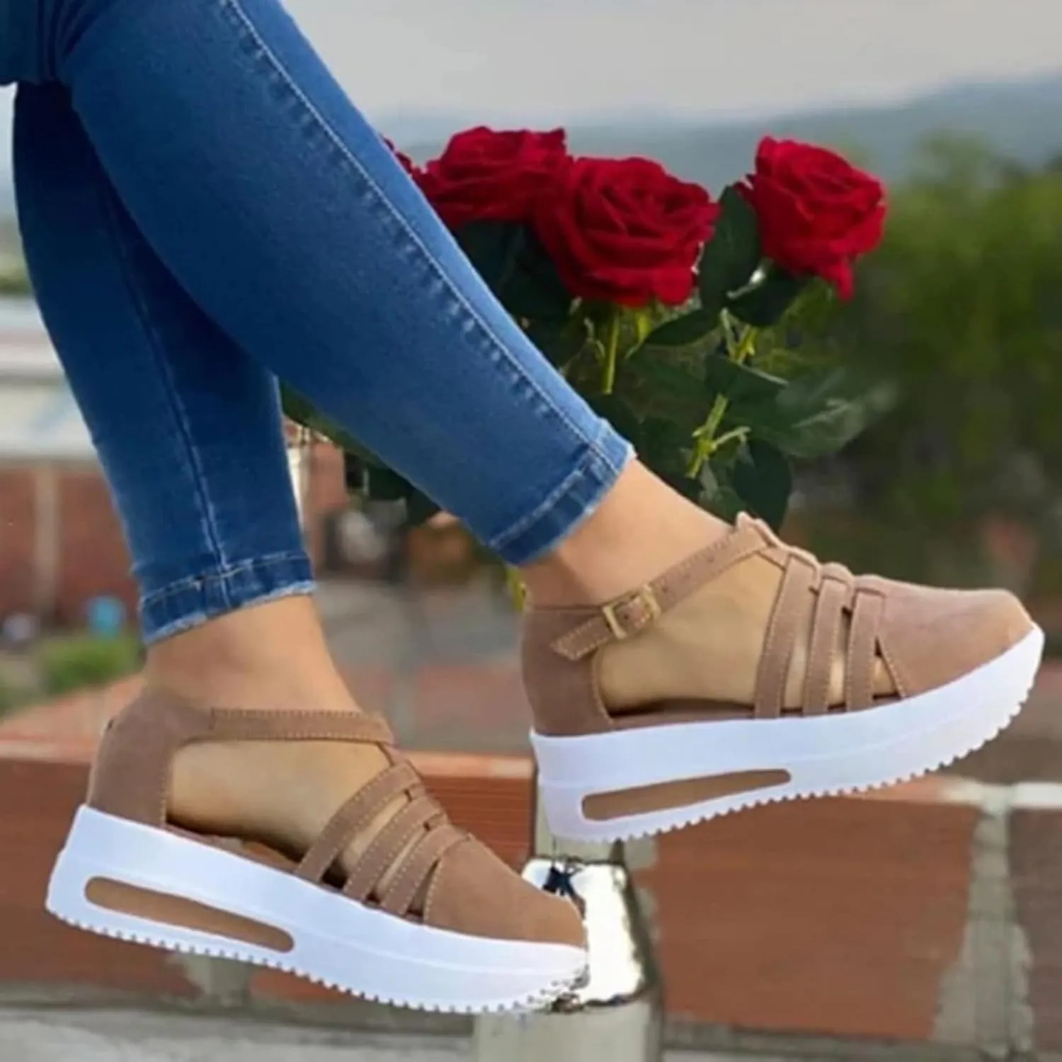 Platform Sandals Women Wedge Backstrap Cork Sole Casual Summer Slides Non-Slip Rubber Outsole 2025 Spring and Summer Vacation