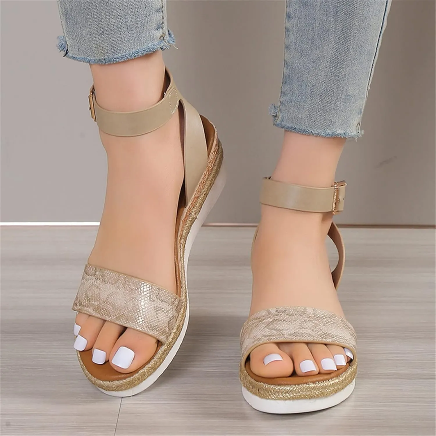Platform Wedge Sandals for Women Comfortable Ankle Strap Wide Width Espadrilles Wedges for Women 2025 Summer Open Toe Low Heel Sandals Casual Sandals Ladies Strappy Sandals ﻿