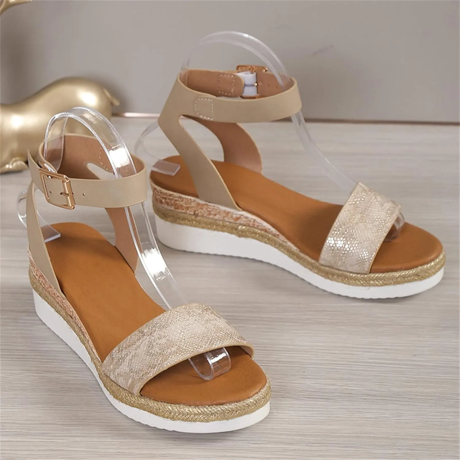 Platform Wedge Sandals for Women Comfortable Ankle Strap Wide Width Espadrilles Wedges for Women 2025 Summer Open Toe Low Heel Sandals Casual Sandals Ladies Strappy Sandals ﻿