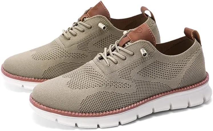 Plus Big Sizes Men's Breathable Mesh Sneakers, Casual Comfort Shoes with Knit Upper, Lightweight Flexible Sole, Khaki