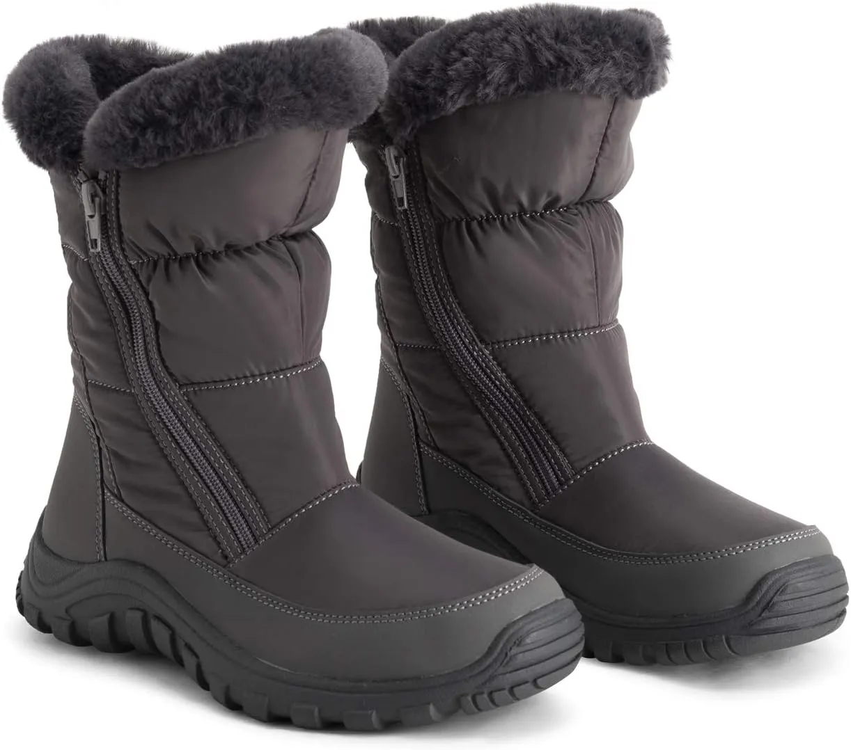 POLAR Womens Memory Foam Twin Zip Opening Pull On Nylon Waterproof Thick Faux Fur Lined Winter Rain Snow Boots
