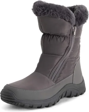 POLAR Womens Memory Foam Twin Zip Opening Pull On Nylon Waterproof Thick Faux Fur Lined Winter Rain Snow Boots