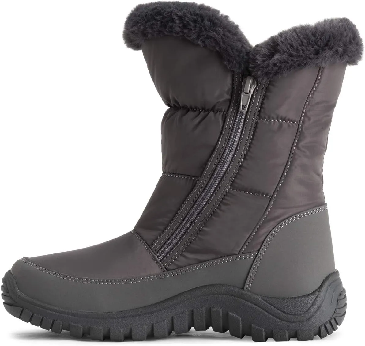 POLAR Womens Memory Foam Twin Zip Opening Pull On Nylon Waterproof Thick Faux Fur Lined Winter Rain Snow Boots