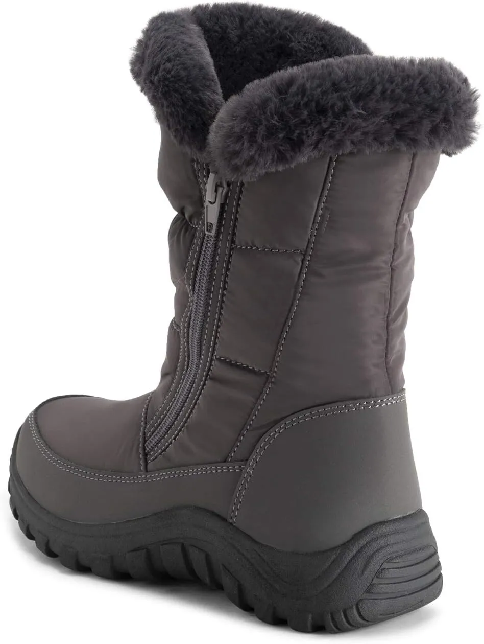 POLAR Womens Memory Foam Twin Zip Opening Pull On Nylon Waterproof Thick Faux Fur Lined Winter Rain Snow Boots