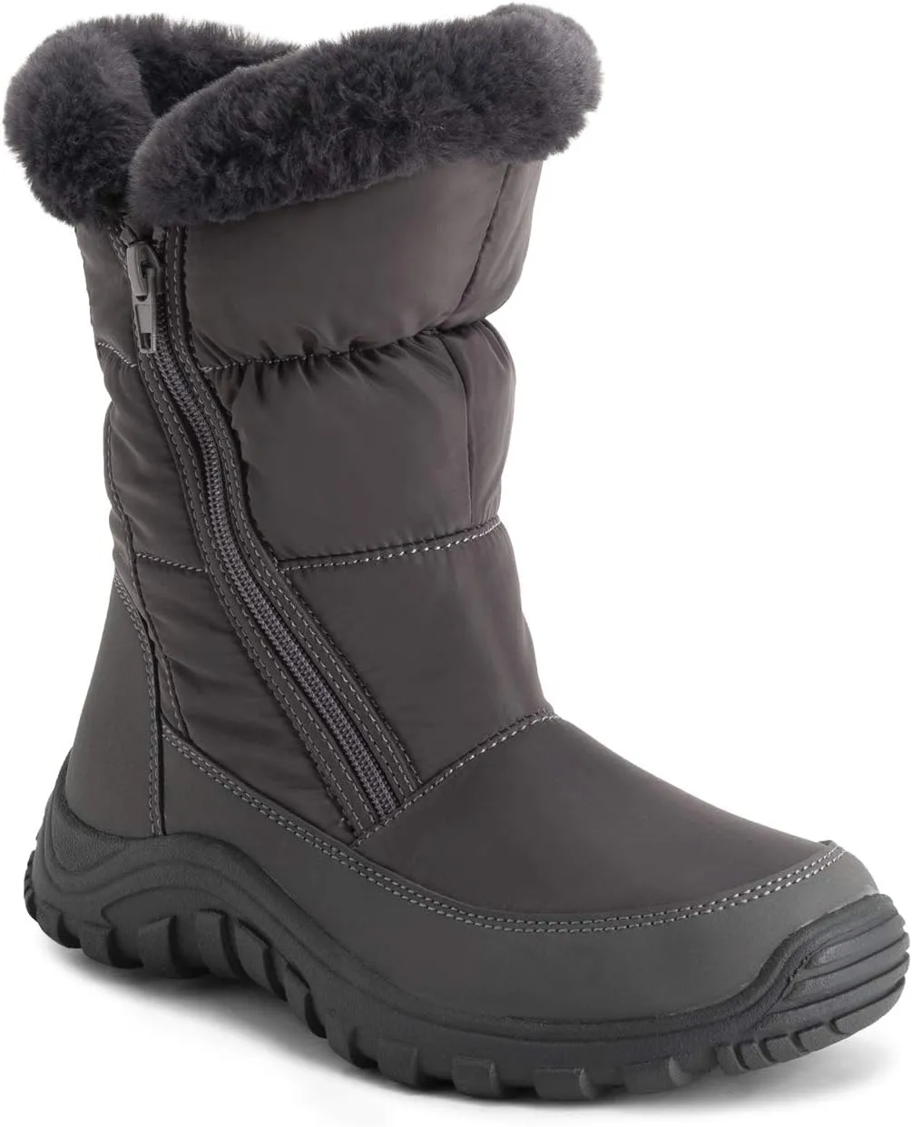 POLAR Womens Memory Foam Twin Zip Opening Pull On Nylon Waterproof Thick Faux Fur Lined Winter Rain Snow Boots