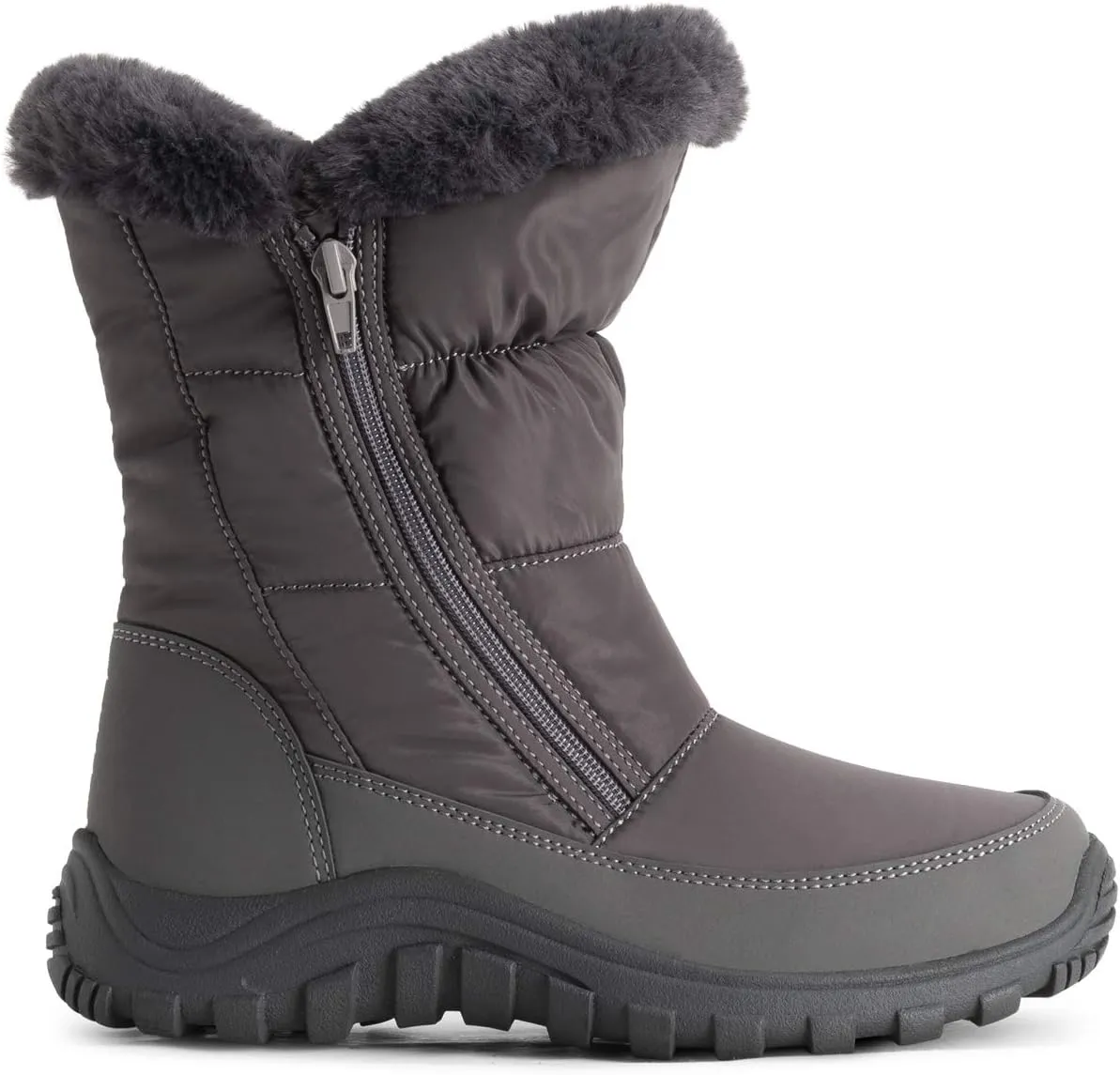POLAR Womens Memory Foam Twin Zip Opening Pull On Nylon Waterproof Thick Faux Fur Lined Winter Rain Snow Boots