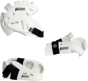 Proforce Lightning Martial Arts Protective Sparring Gear Bundle - Headgear, Gloves, Ultra Kicks (White, X-Large)